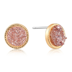 Simulated Druzy Studs - Gold-Tone Plated Round Circle Simple Minimalist Crystal Post Ear Stud Earrings for Women