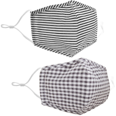 Cotton Face Mask - Grey Check & Black Stripes - 2-Pack
