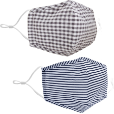 Cotton Face Mask - Grey Check & Navy Stripes - 2-Pack