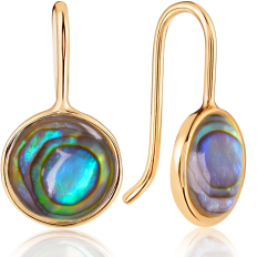 Abalone Bezel Dangles - 14K Gold Plating - 8mm