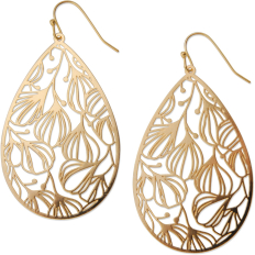 Abstract Flower Filigree Teardrop Dangles - Gold