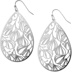 Abstract Flower Filigree Teardrop Dangles - Silver