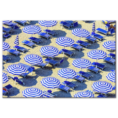 Blue Striped Umbrellas - Horizontal Wall Art