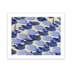 Blue Striped Umbrellas - Horizontal Wall Art - 16 x 20 Unframed