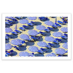 Blue Striped Umbrellas - Horizontal Wall Art - 24 x 36 Unframed