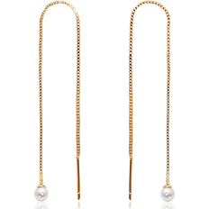 Chain Threader Earrings - Pearl - 14k Gold Plated