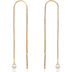 Chain Threader Earrings - Pearl - 14k Gold Plated