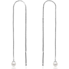 Chain Threader Earrings - Pearl - 925 Silver Plated