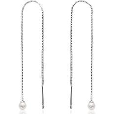 Chain Threader Earrings - Pearl - 925 Silver Plated