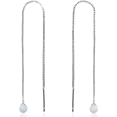 Chain Threader Earrings - White Opal - 925 Silver Plated