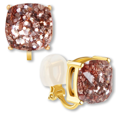 Clip On Faceted Square Studs - Rose Gold Glitter