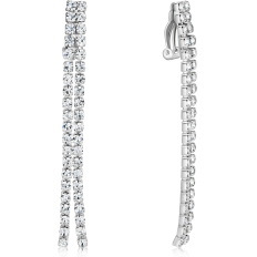 Crystal Spike Earrings for Women - Long Pave Simulated Diamond Curved Bar Dangle Statement CZ Rhinestone Drops