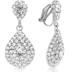 Teardrop Clip On Earrings - Silver