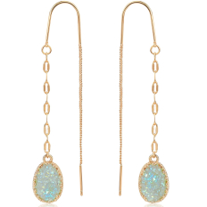 Druzy Chain Bar Threaders - Gold Metal - Aqua Glitter Stone