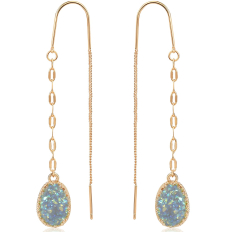 Druzy Chain Bar Threaders - Gold Metal - Light Blue Stone