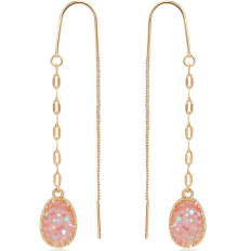 Druzy Chain Bar Threaders - Pink Rose Quartz