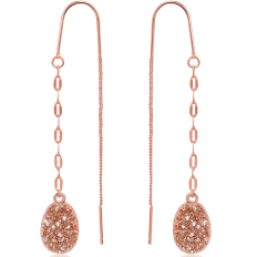 Druzy Chain Bar Threaders - Rose Gold Metal - Rose Gold Stone