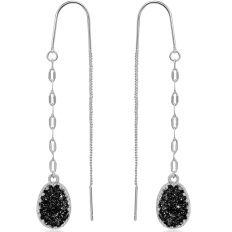 Druzy Chain Bar Threaders - Silver Metal - Black Stone