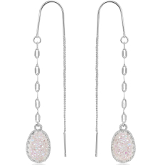 Druzy Chain Bar Threaders - Silver - White Opal