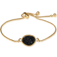 Druzy Bangle Bracelet - Sparkly Bezel Set Circle Wire Cuff