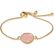Druzy Chain Bracelet - Gold Metal - Rose Quartz Stone