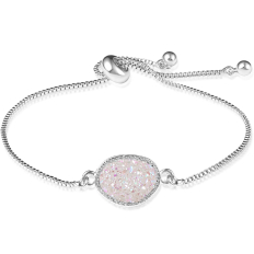 Druzy Chain Bracelet - Silver Metal - White Opal Stone