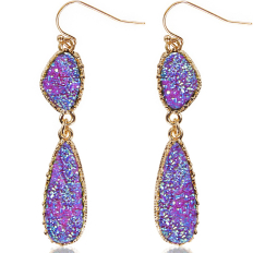 Druzy Double Drop Dangles - Purple