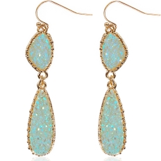 Druzy Double Drop Dangles - Aqua Glitter