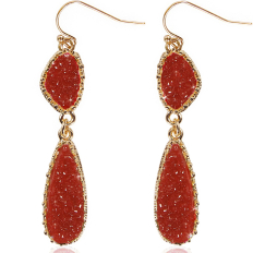 Druzy Double Drop Dangles - Garnet