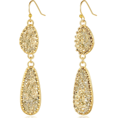 Druzy Double Drop Dangles - Gold-Tone