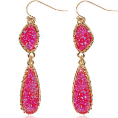 Druzy Double Drop Dangles - Hot Pink