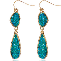 Druzy Double Drop Dangles - Peacock Blue