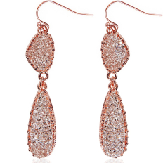 Druzy Double Drop Dangles - Rose Gold Metal - Rose Gold Stone
