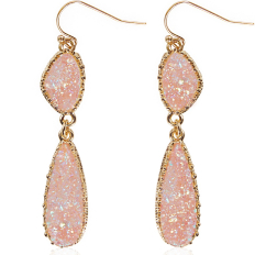 Druzy Double Drop Dangles - Pink Rose Quartz