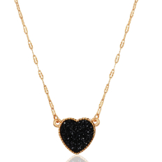 Druzy Heart Necklace - Gold Metal - Black Stone
