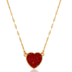 Druzy Heart Necklace - Gold Metal - Red Stone