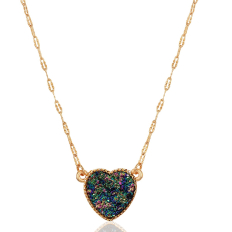 Druzy Heart Necklace - Gold Metal - Iridescent Stone