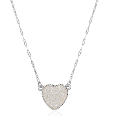 Druzy Heart Necklace - Silver Metal - Opal Stone