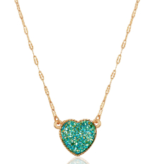 Druzy Heart Necklace - Gold Metal - Blue-Green Stone