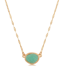 Oval Druzy Delicate Necklace - Aqua