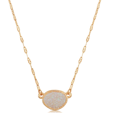 Oval Druzy Delicate Necklace - Opal