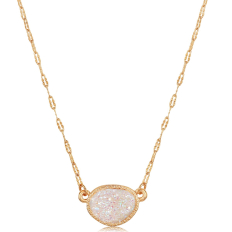 Oval Druzy Delicate Necklace - Opal