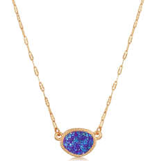Oval Druzy Delicate Necklace - Purple Stone