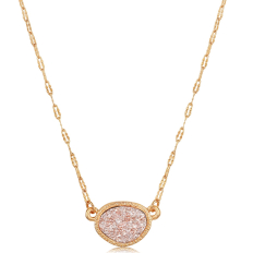 Oval Druzy Delicate Necklace - Rose Gold-Tone