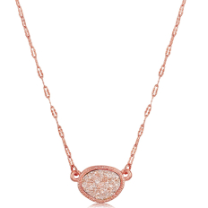 Oval Druzy Delicate Necklace - Rose Gold - Rose Gold Stone