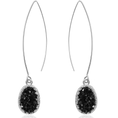 Druzy Needle Drops - Silver Metal - Black Stone