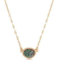 Oval Druzy Delicate Necklace - Iridescent