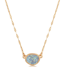 Oval Druzy Necklace - Gold Metal - Light Blue Stone