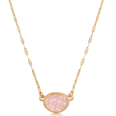 Oval Druzy Delicate Necklace - Pink Rose Quartz