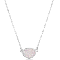 Oval Druzy Necklace - Silver Metal - Opal Stone